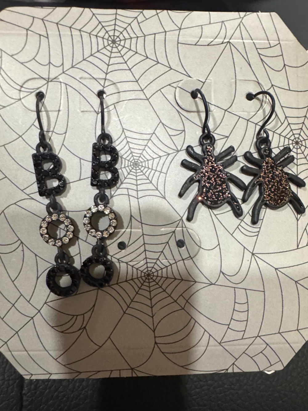 Halloween 🎃 Black & Rose Gold Spider and Dangle Earrings Set